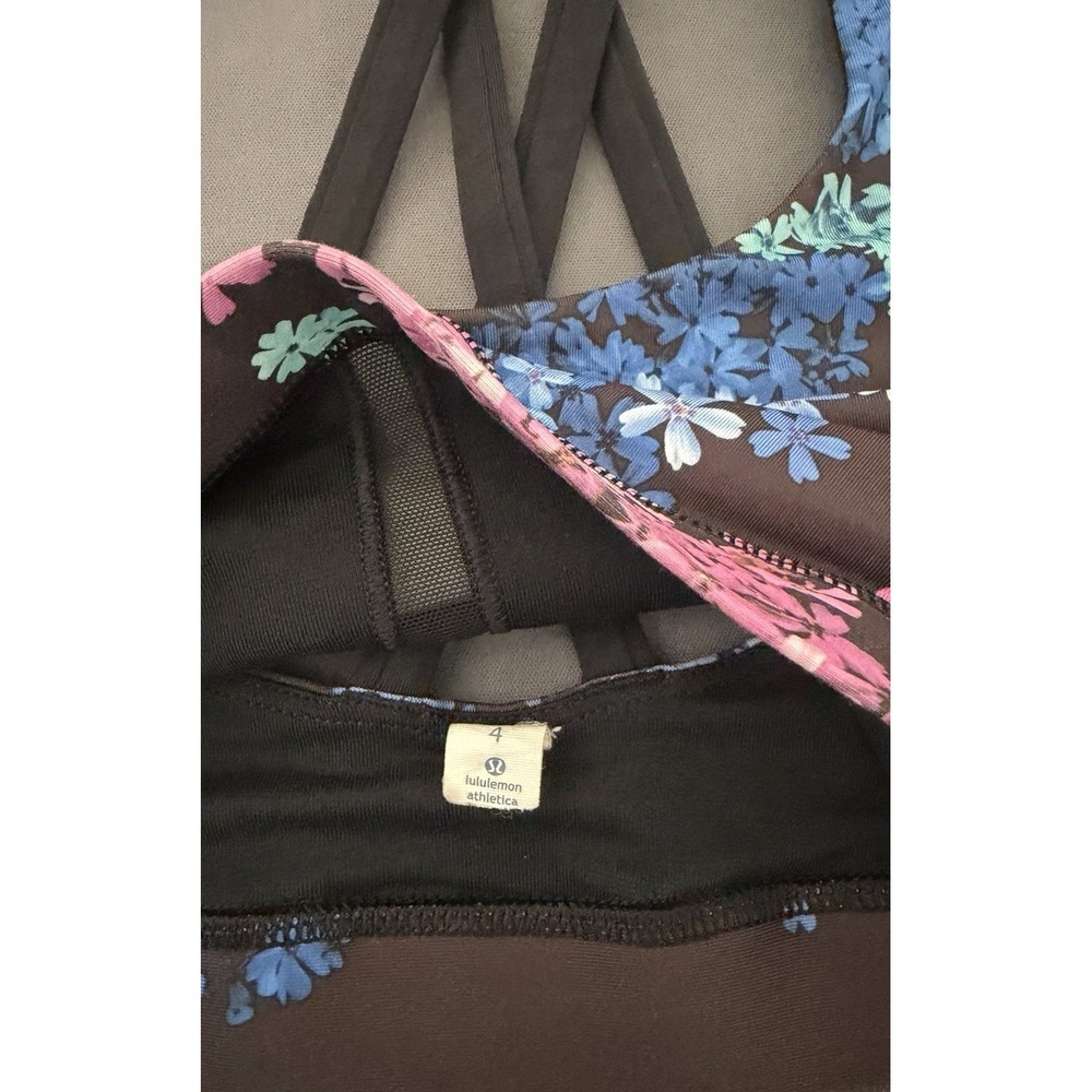 Lululemon Sports Bra Size 4 Brown Floral Criss Cross Back Athletic No Pads - Picture 5 of 7